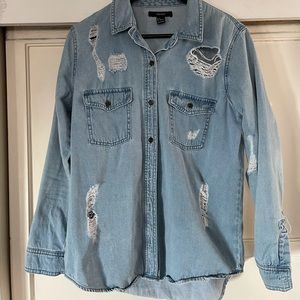 Ripped denim oversized shirt